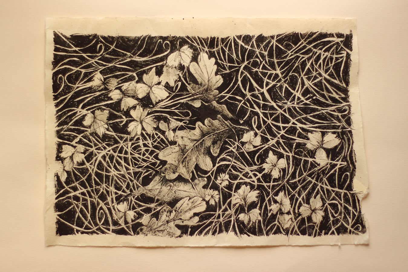  ‘Garden, Leaf Accumulation', Indian ink on Lokta paper, 35x24cm, 2021