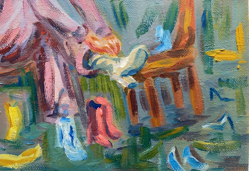 Painting, putting on boots 