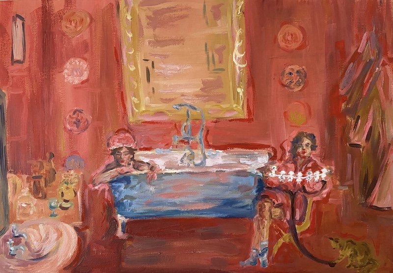 Painting of pink bathroom 