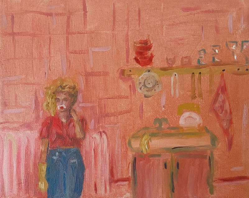 Painting of pink kitchen 