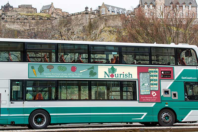 Bus with an advert for an app