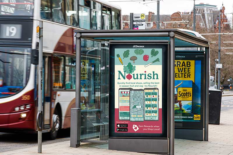 Bus stop with an advert for an app