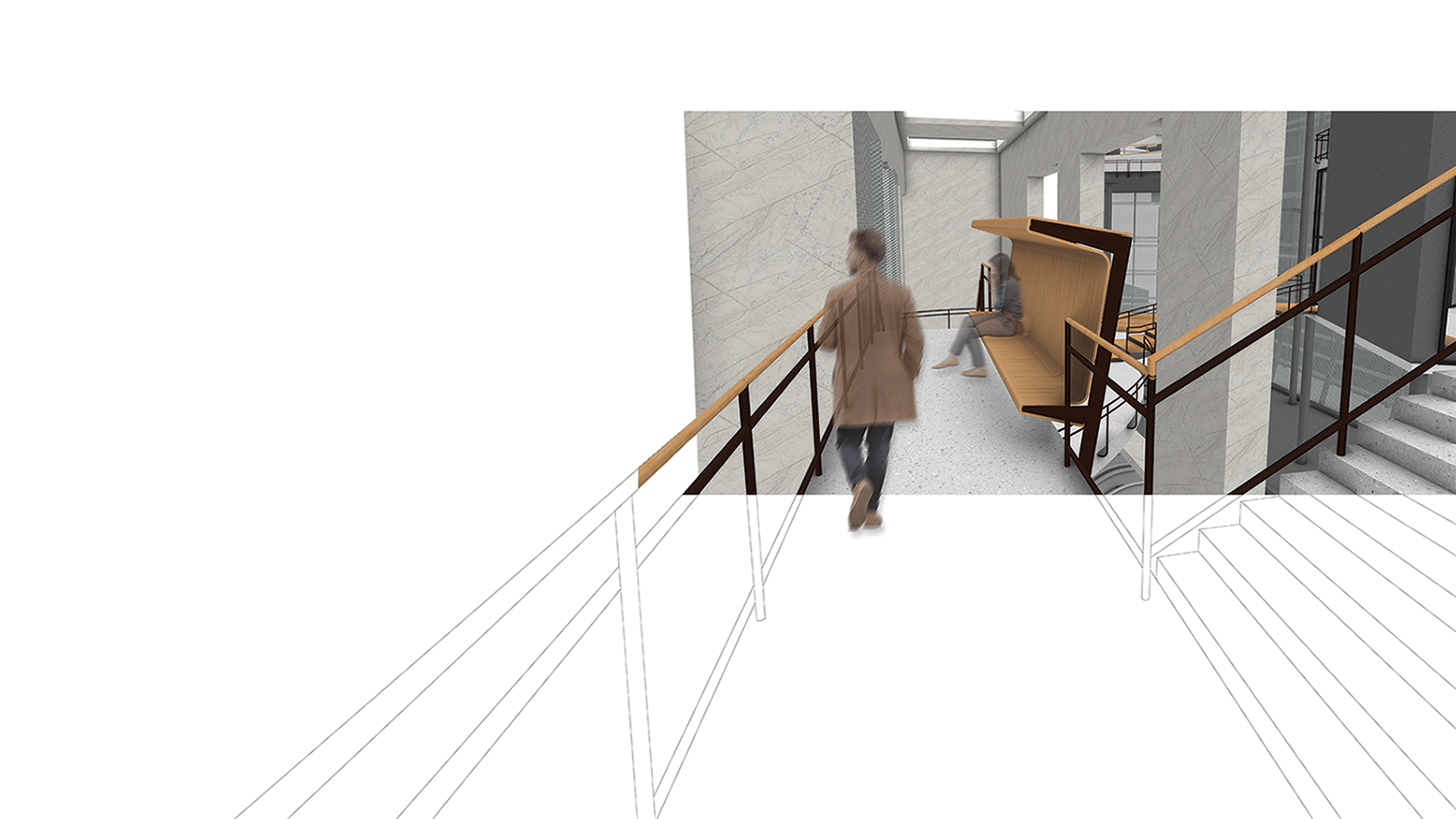 Stairs bridging the terminal and Transient Seam