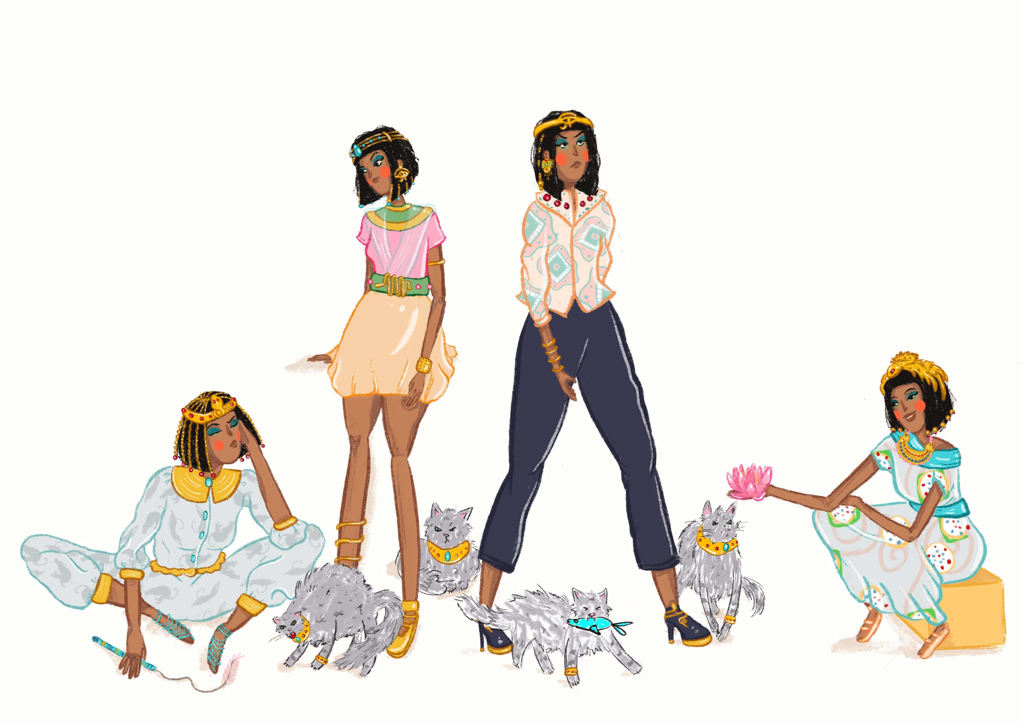 Modernised Cleopatra and stylised cat