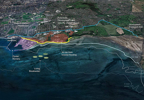 View of proposed living breakwater and oyster nursery 