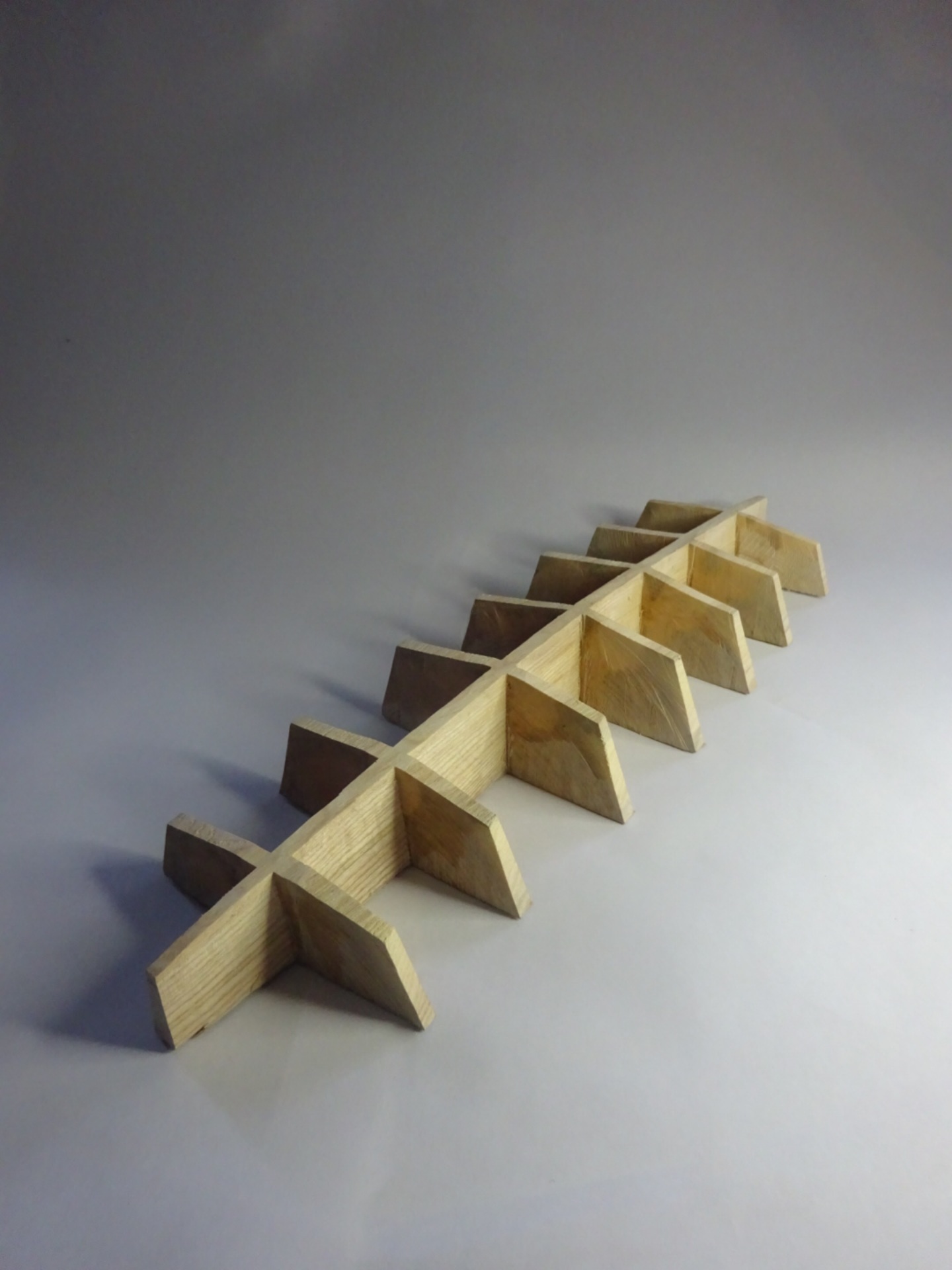 a single straight wall with 8 buttresses holding it upright.