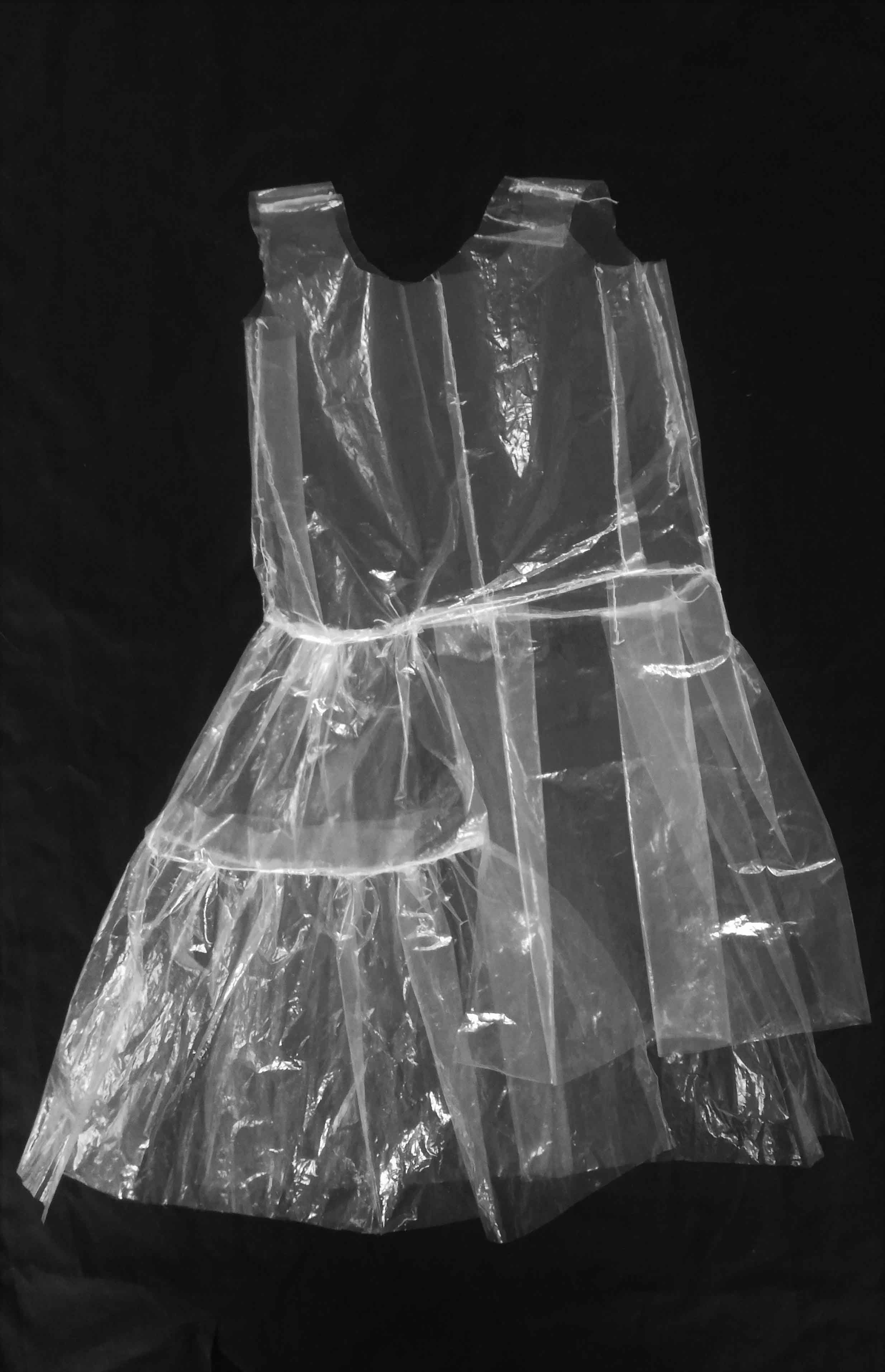 A photograph of a clear plastic dress