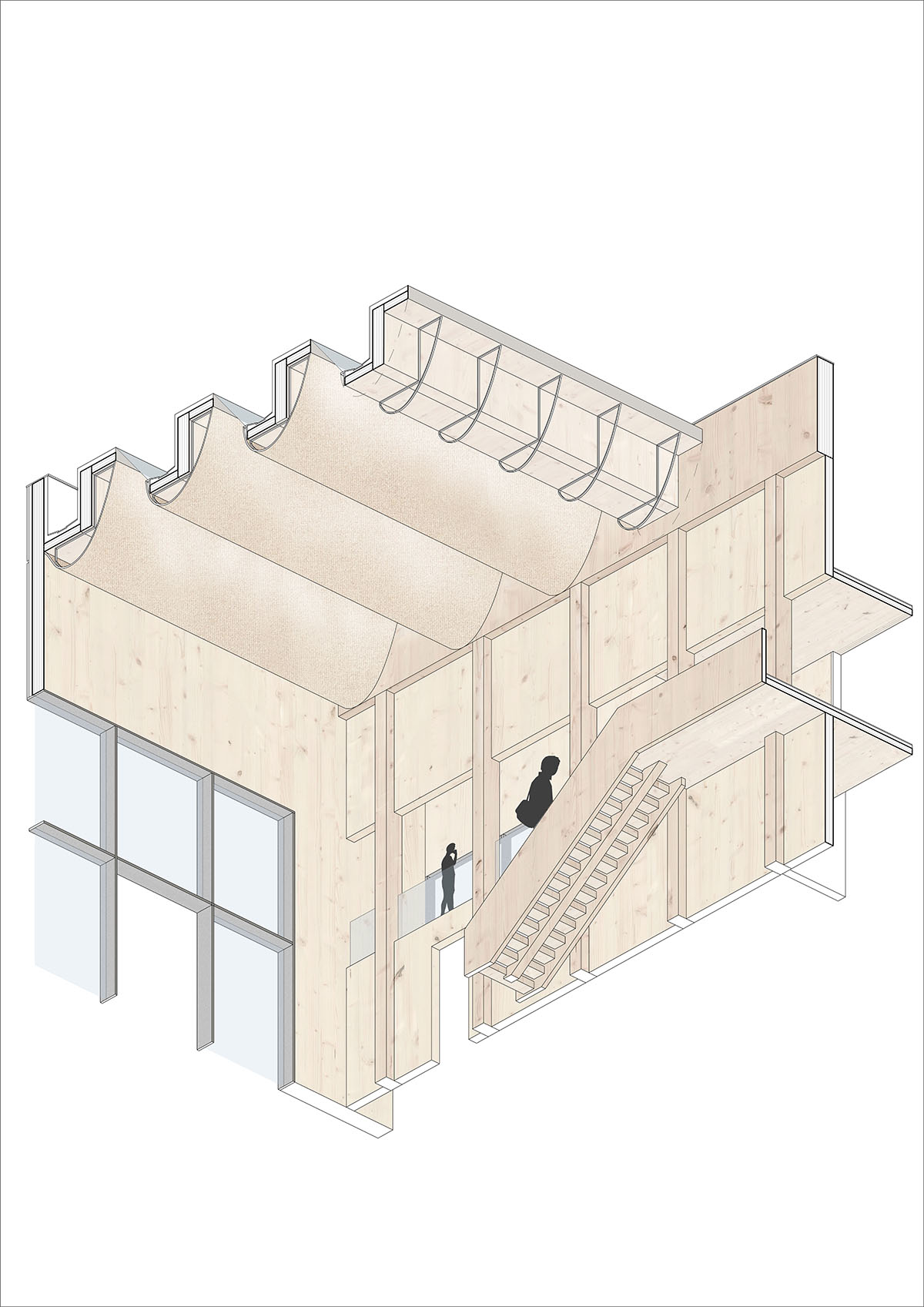 rendered axonometric drawing from a worm's eye view 