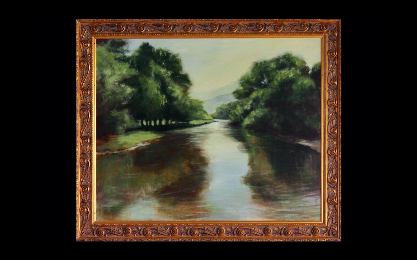 River Landscape, Summer, acrylic on wood