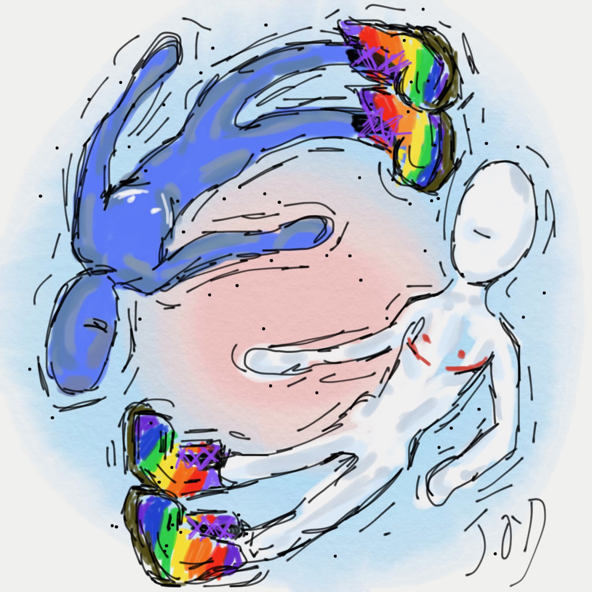 2 figures falling with boots