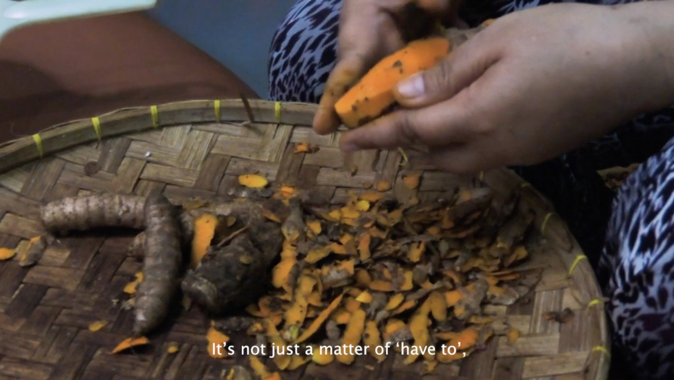 Video still of 'Visual Recipe' with translated subtitles.