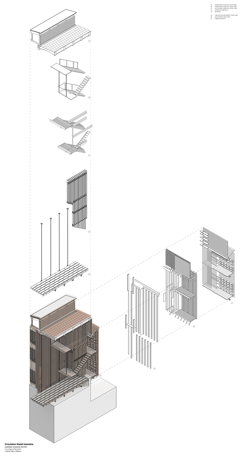 Vaulted Atrium Exploaded Axonometric 1:200