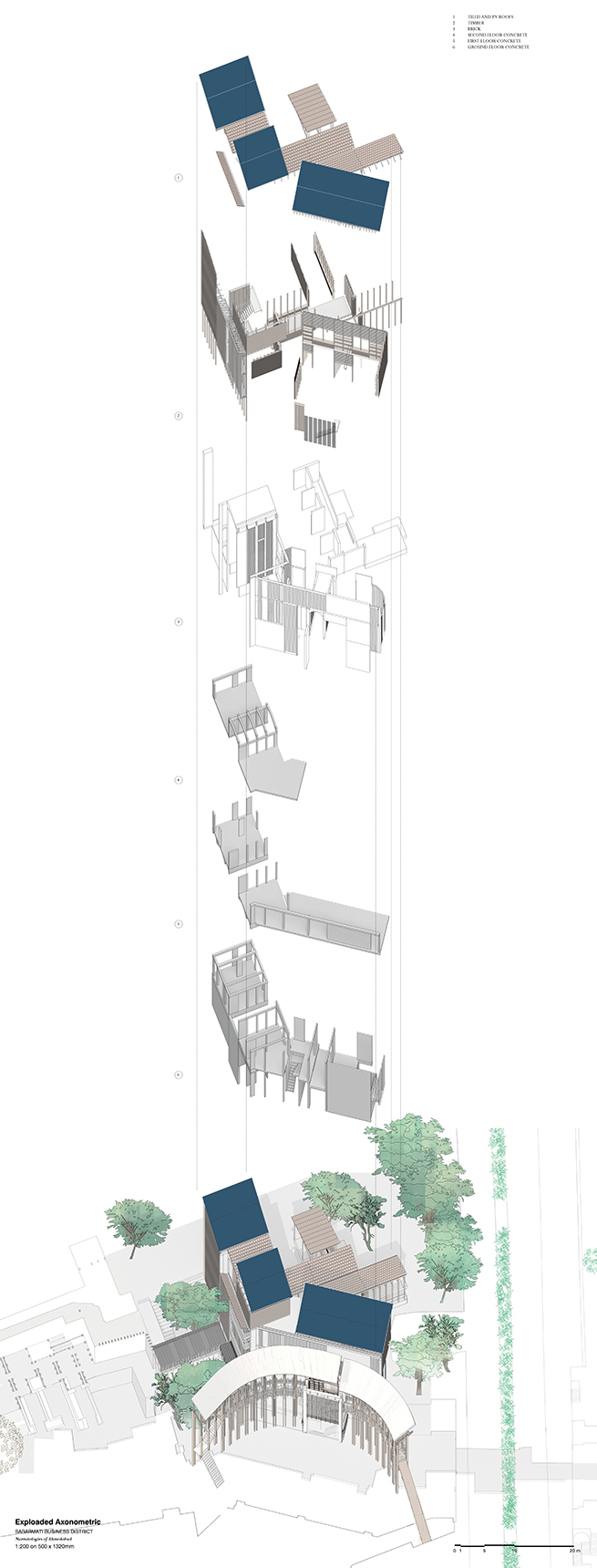 Ahmedabad Water Department Building Exploaded Axonometric 1:200