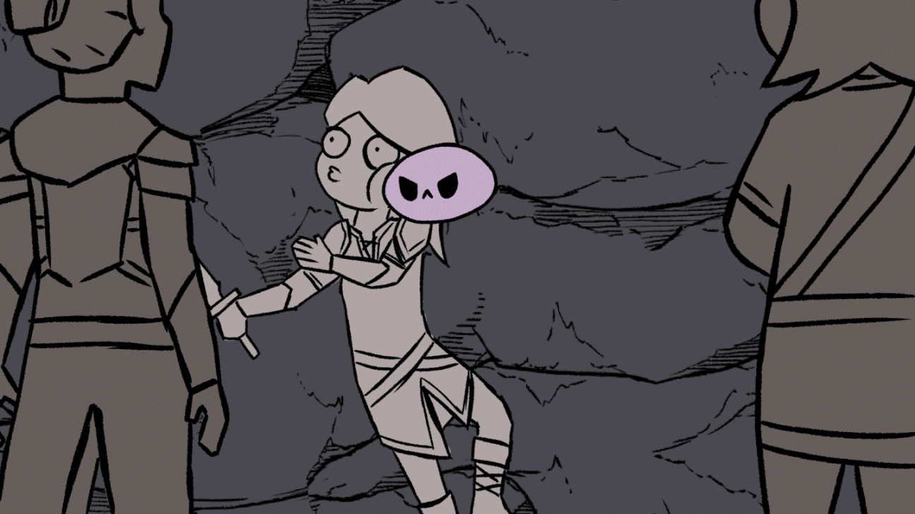 A young woman in knightly clothing is attacked by a sentient slime creature