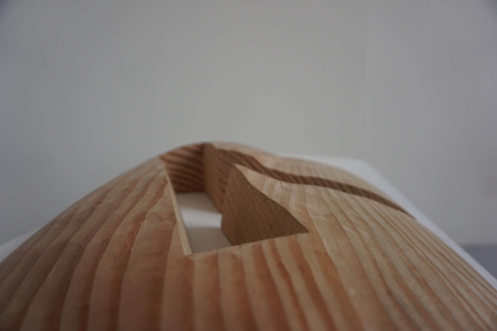 A carved wooden hill with a large section quarried away.