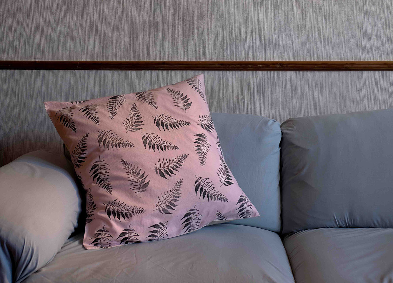 Lino printed cushion cover