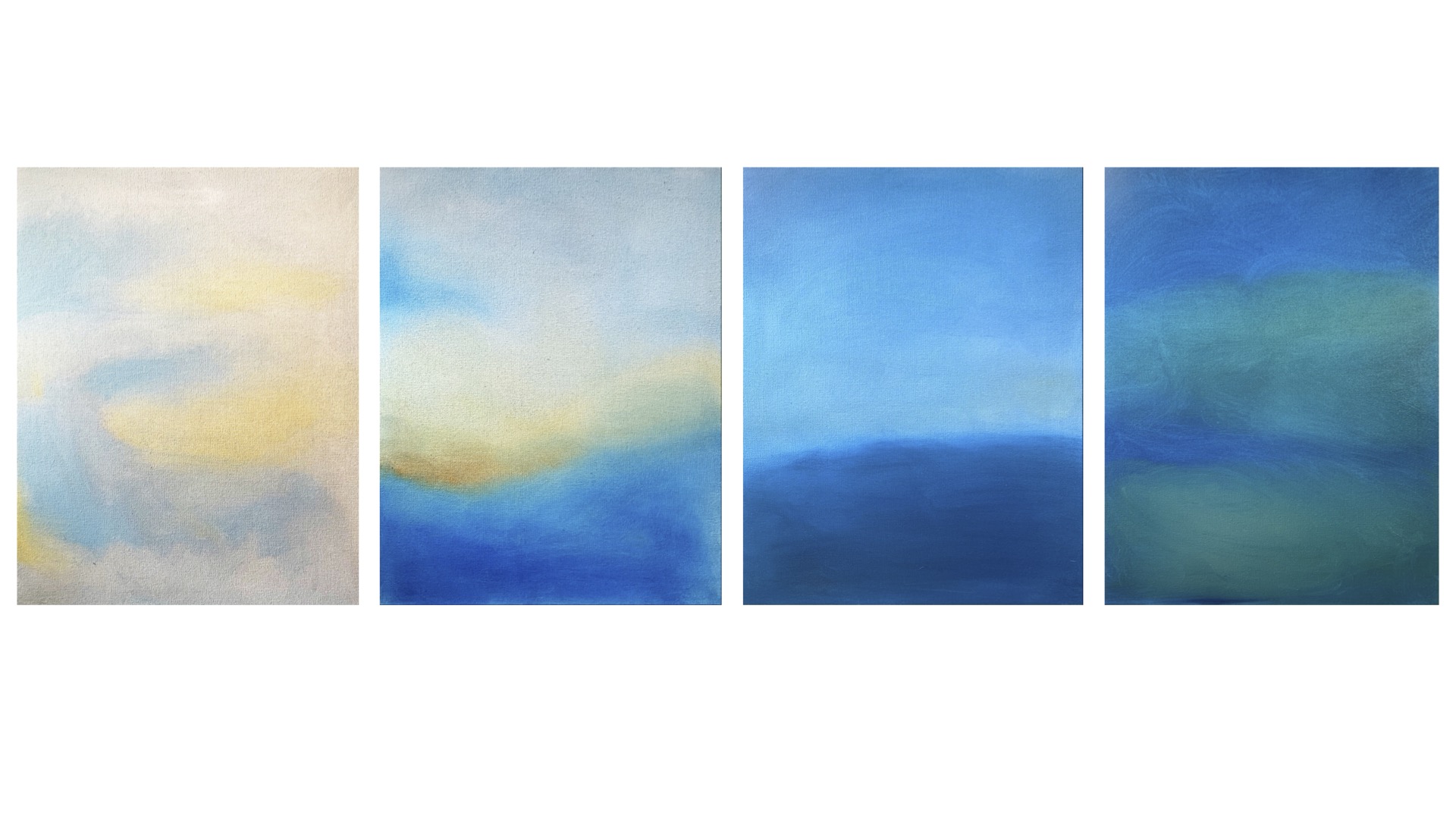 Four paintings depicting a skyscape transitioning from day into night.