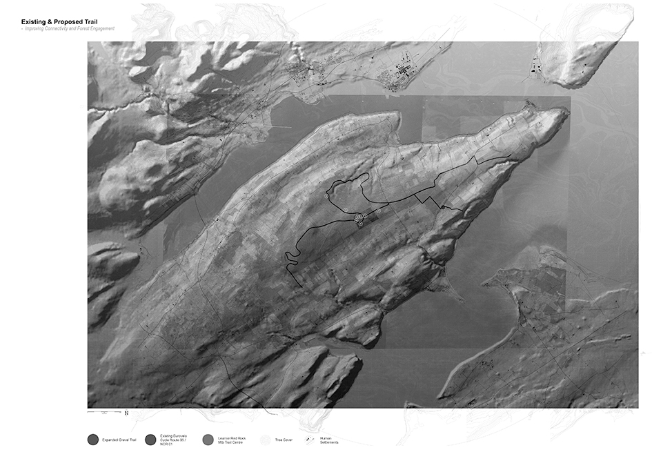 Proposed New Gravel Trail Through the Black Isle Forest: with key initial activations occurring at the centre around the large groundwater pond