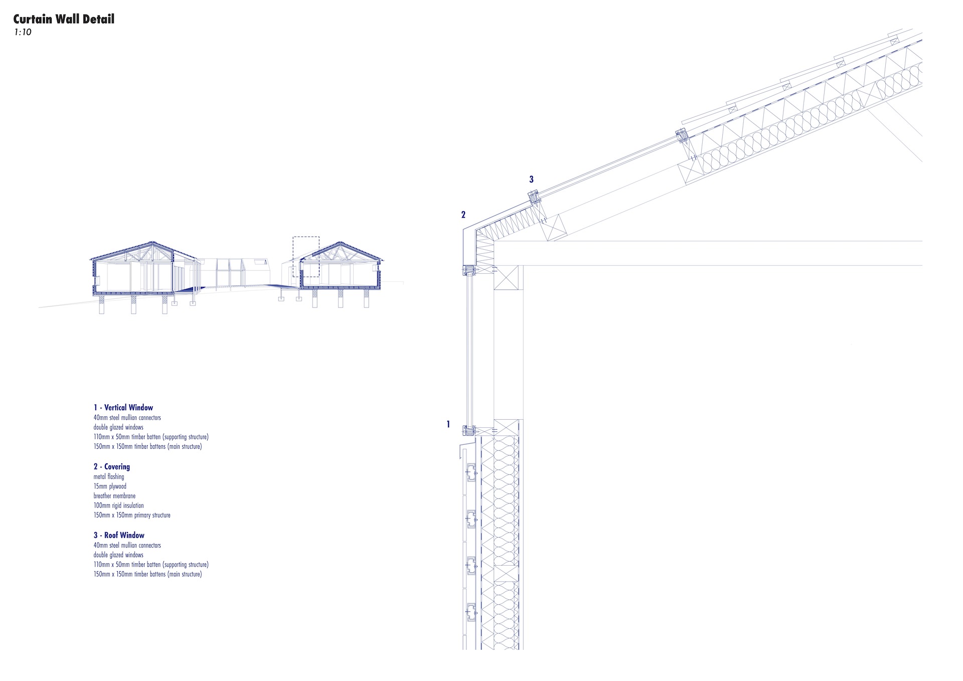 1:10 Curtain wall technical detail. 