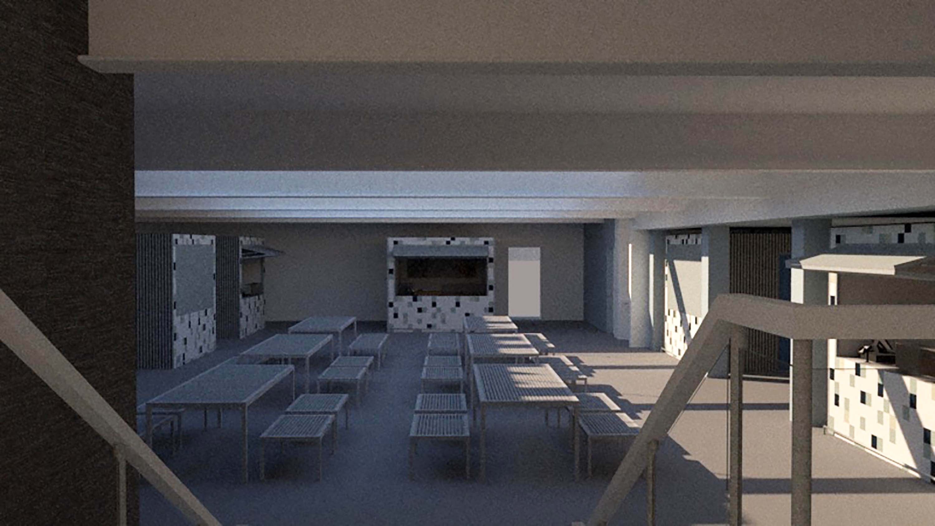 View of ground floor market from staircase landing