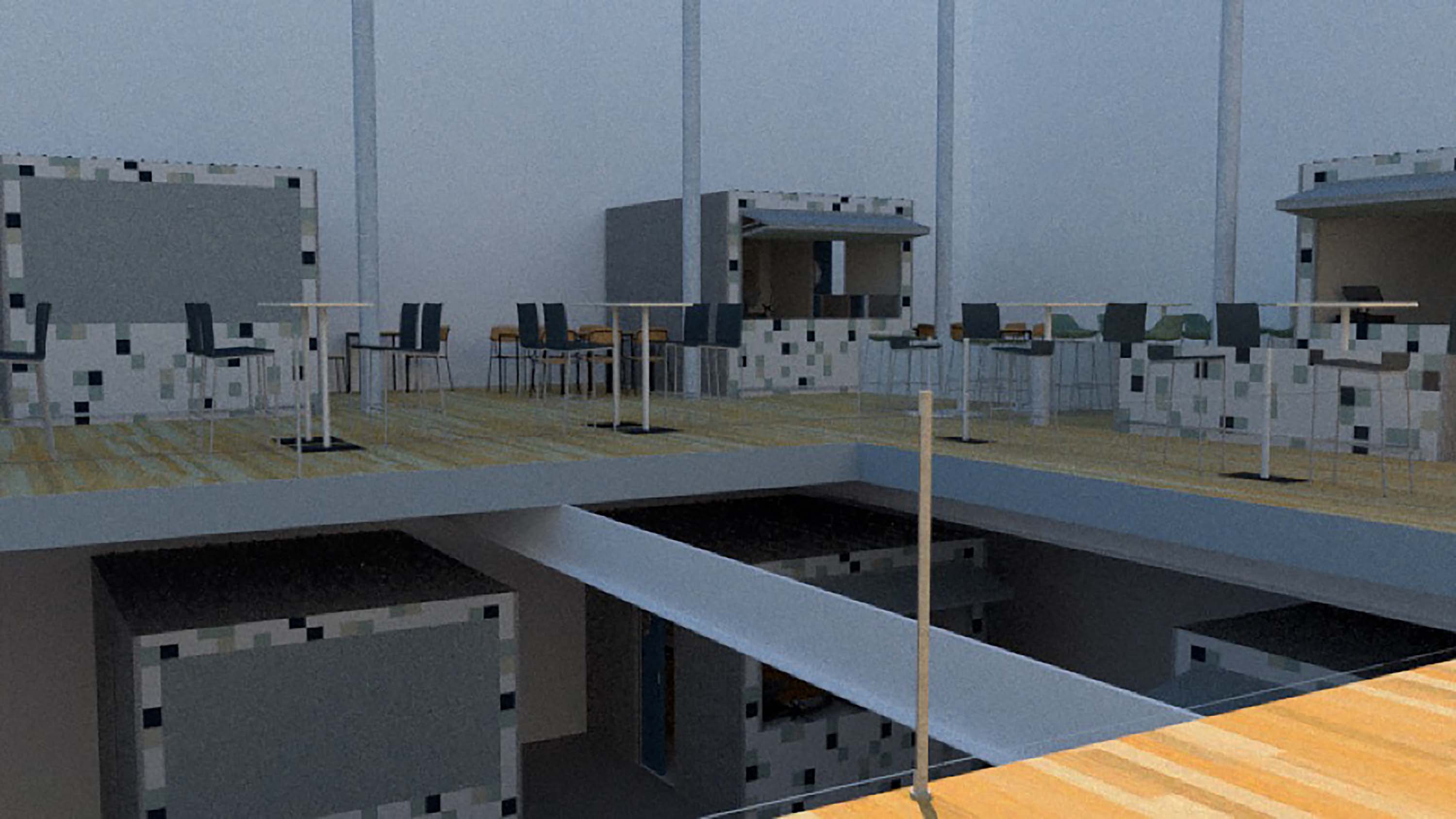 View of open and closed units with surrounding seating areas