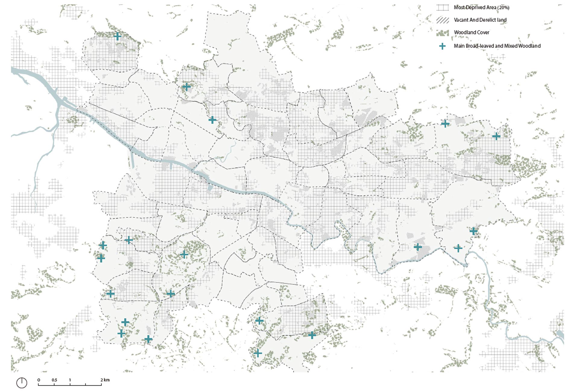 The distribution of native woodland in Glasgow