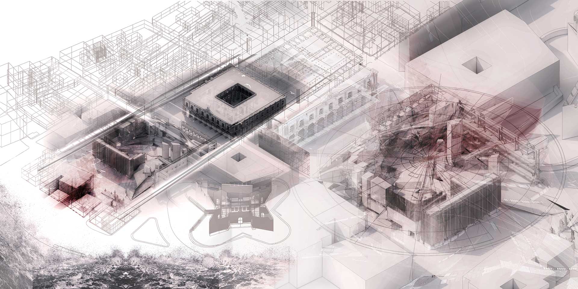 Aerial visual of the ateliers' design composition in situ.