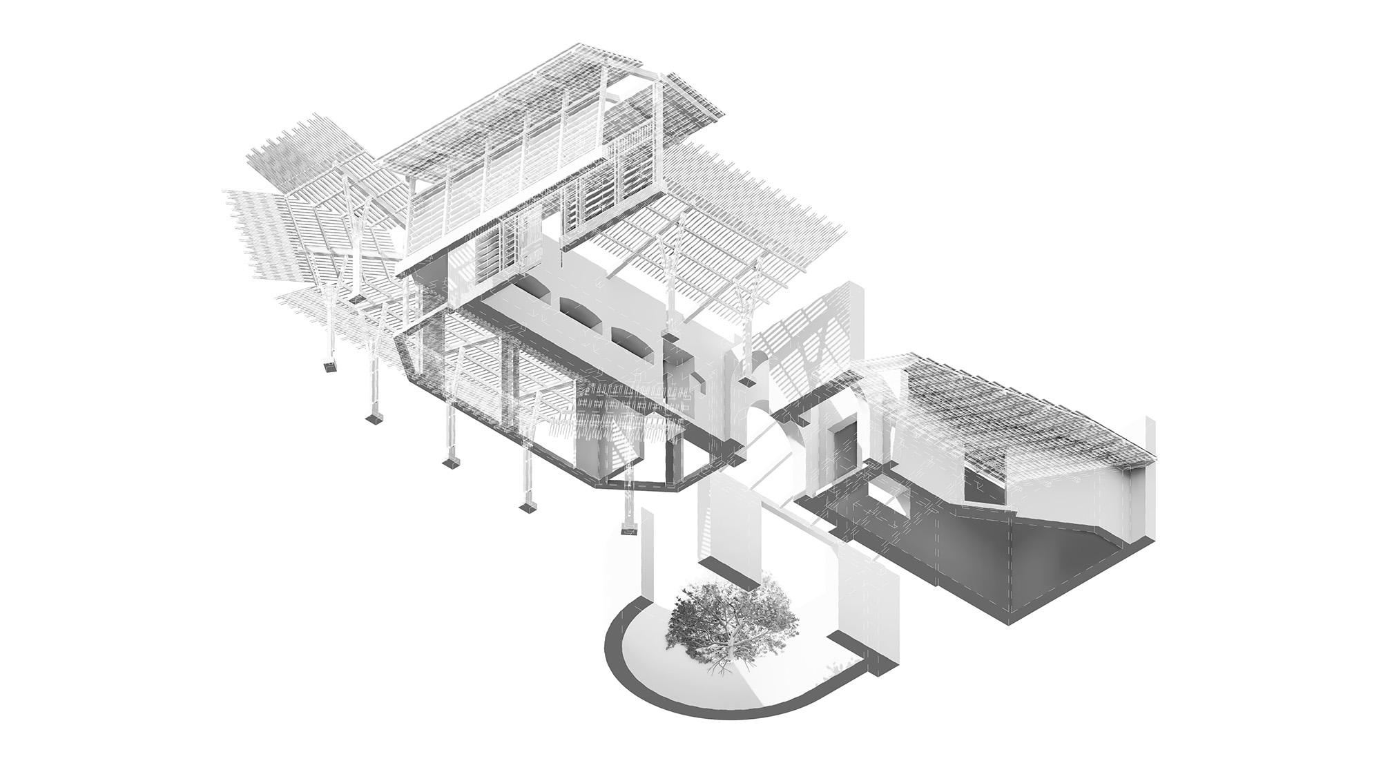 Sabarmati Dye Pavilions Worm's Eye Isometric