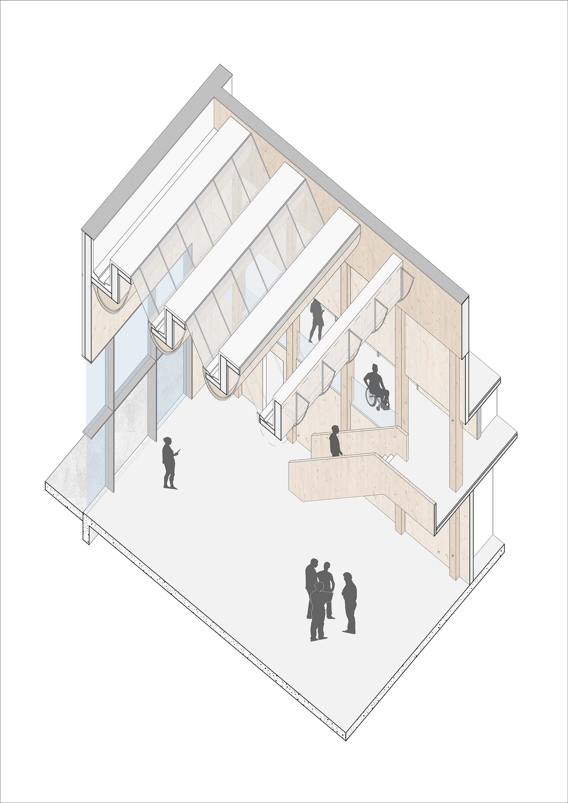 Birds eye view axonometric of threshold space