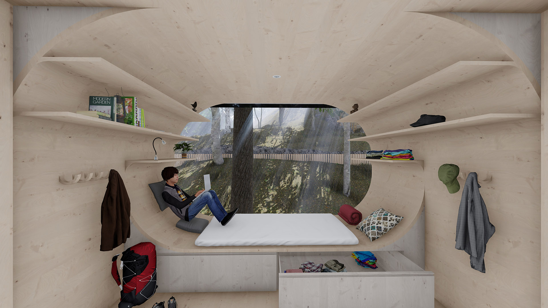 Interior Visualisation of Bothy 1's Double Bedroom