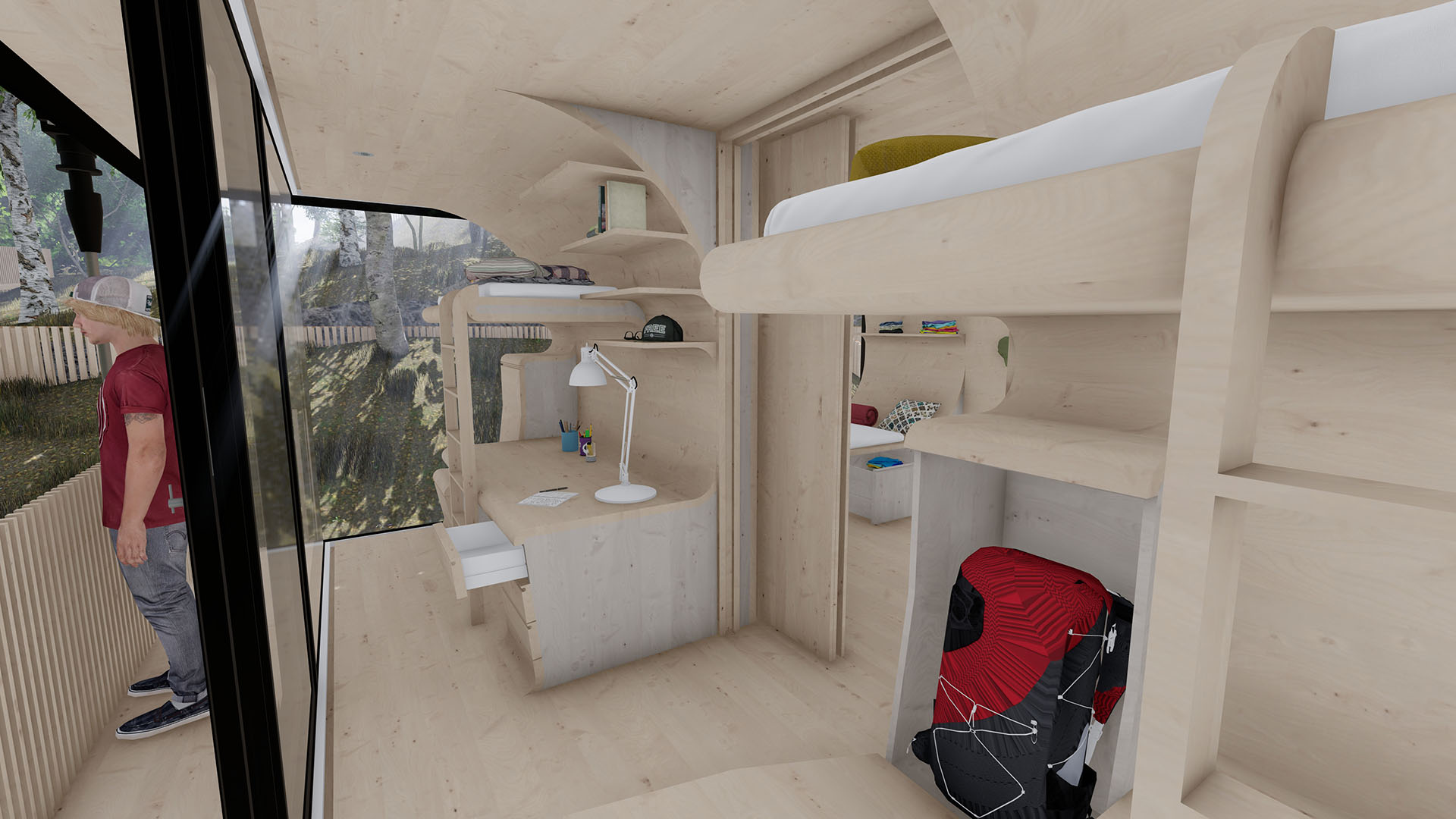 Interior Visualisation of Bothy 1's Twin Bedroom
