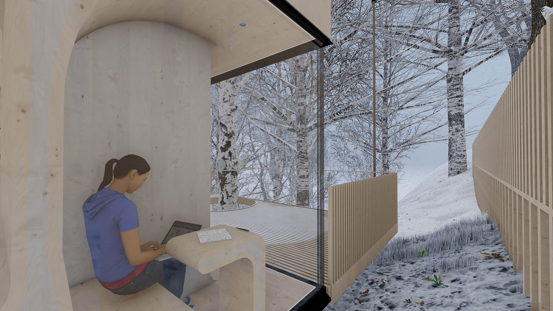 Exterior Visualisation of the Retreat's Private Spaces