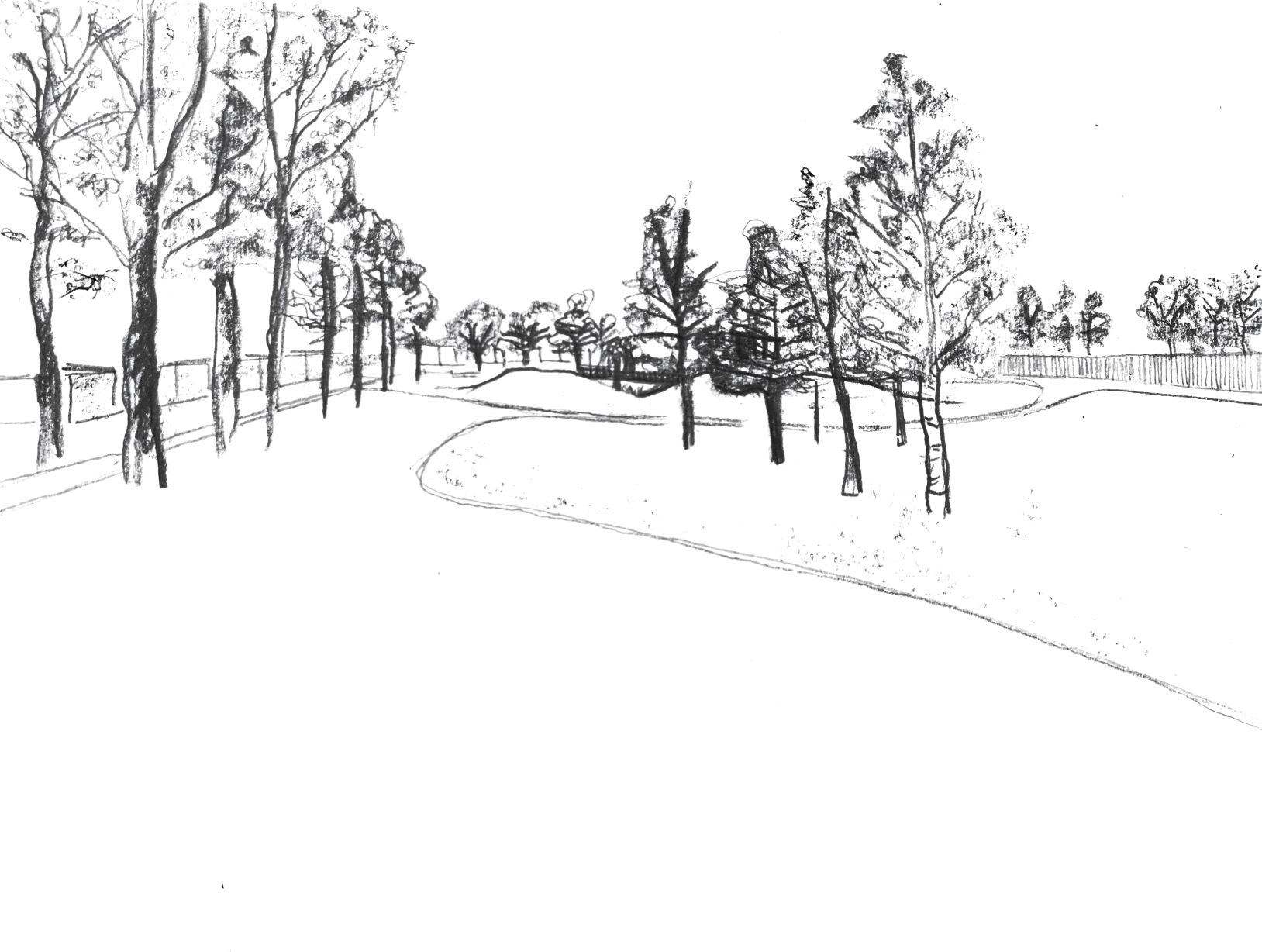 Pencil sketch picturing the concept of hiding and revealing views