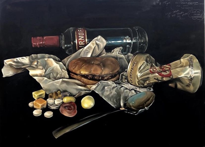Sarah Ogilvie' Excess' oil on panel, 135x105cm, 2018