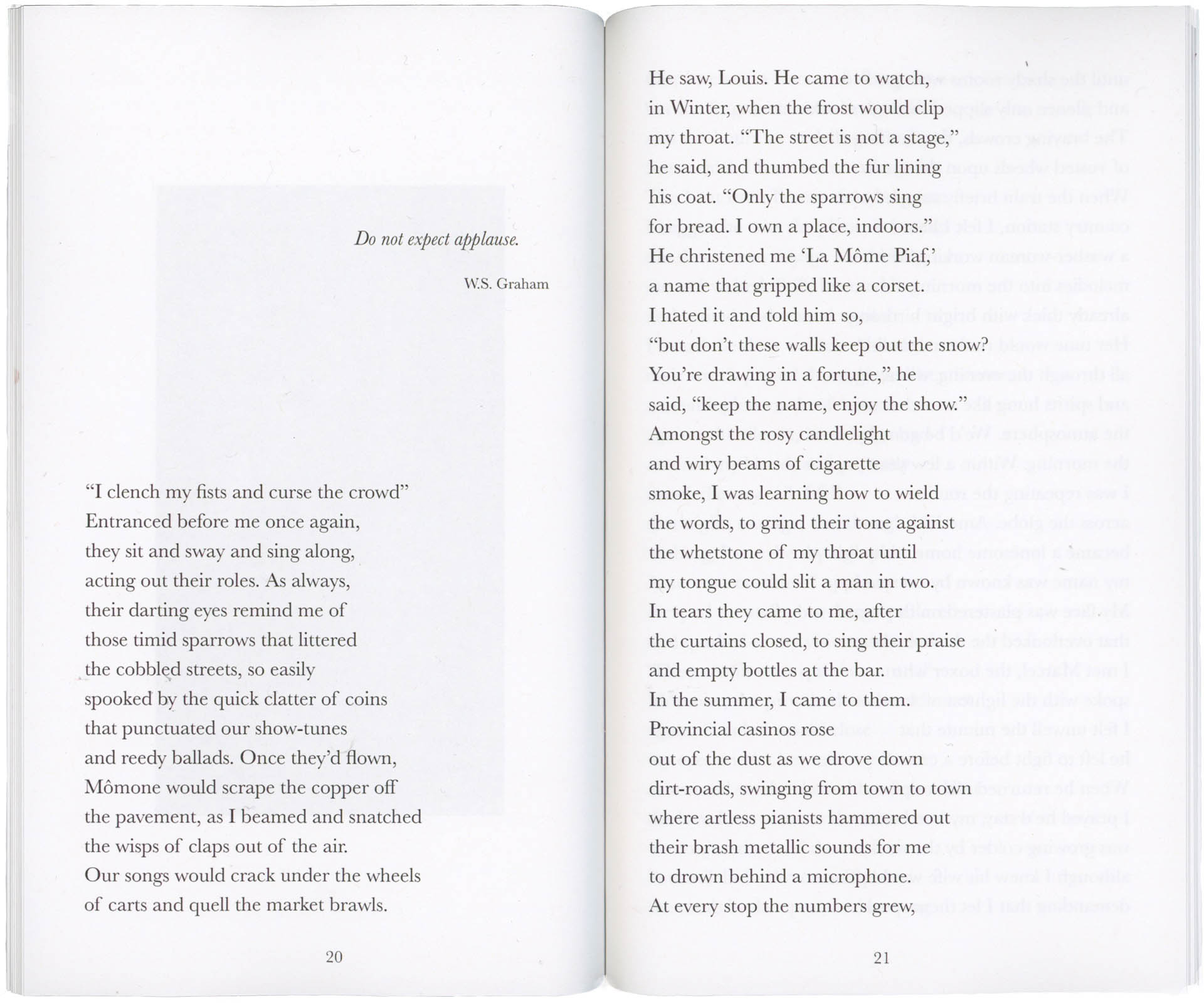 A scan of a two-page spread showing an epigraph and the start of a long poem. The full text can be found in the pdf at the top of the page.