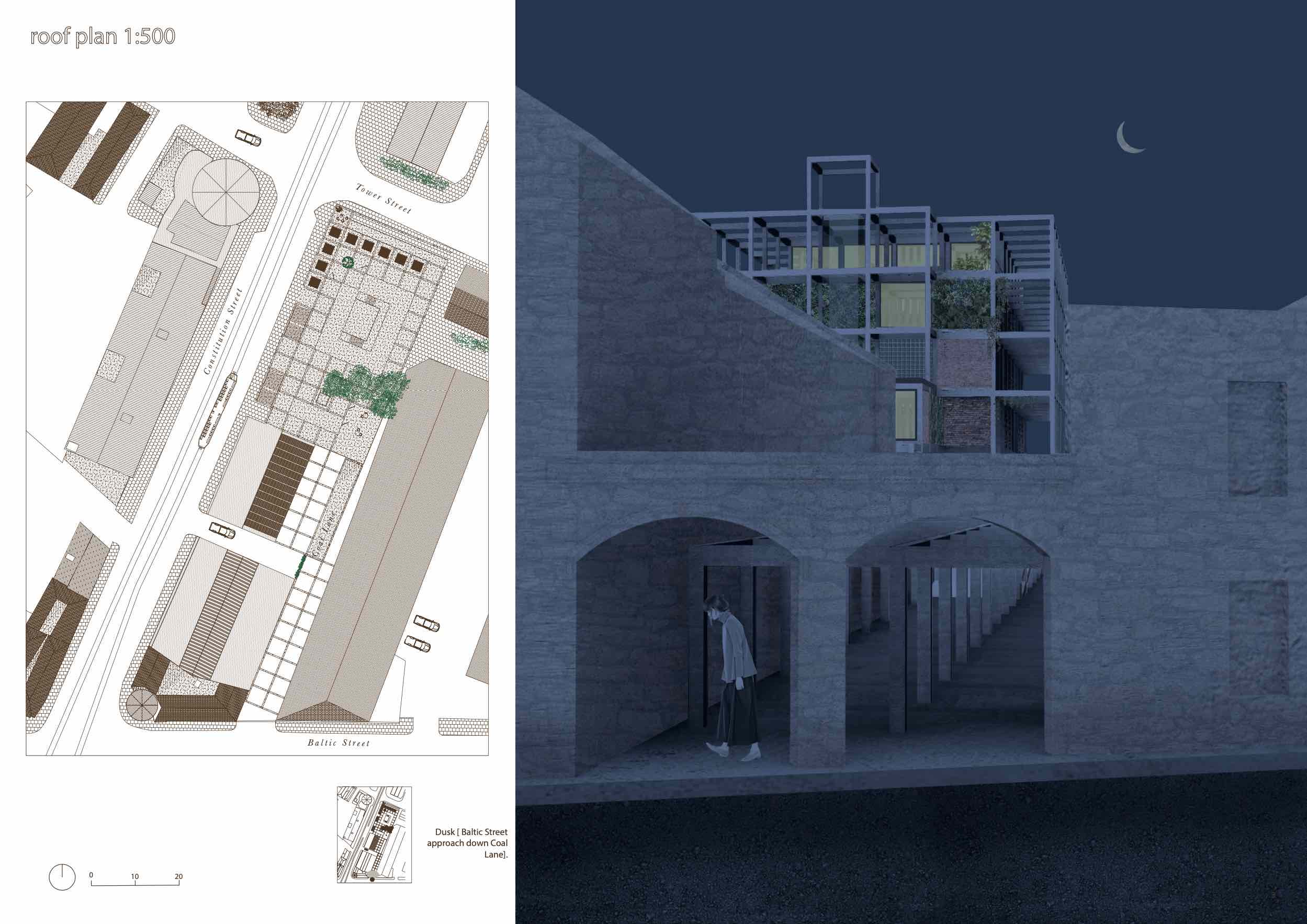 Roof plan and Coal Lane entrance