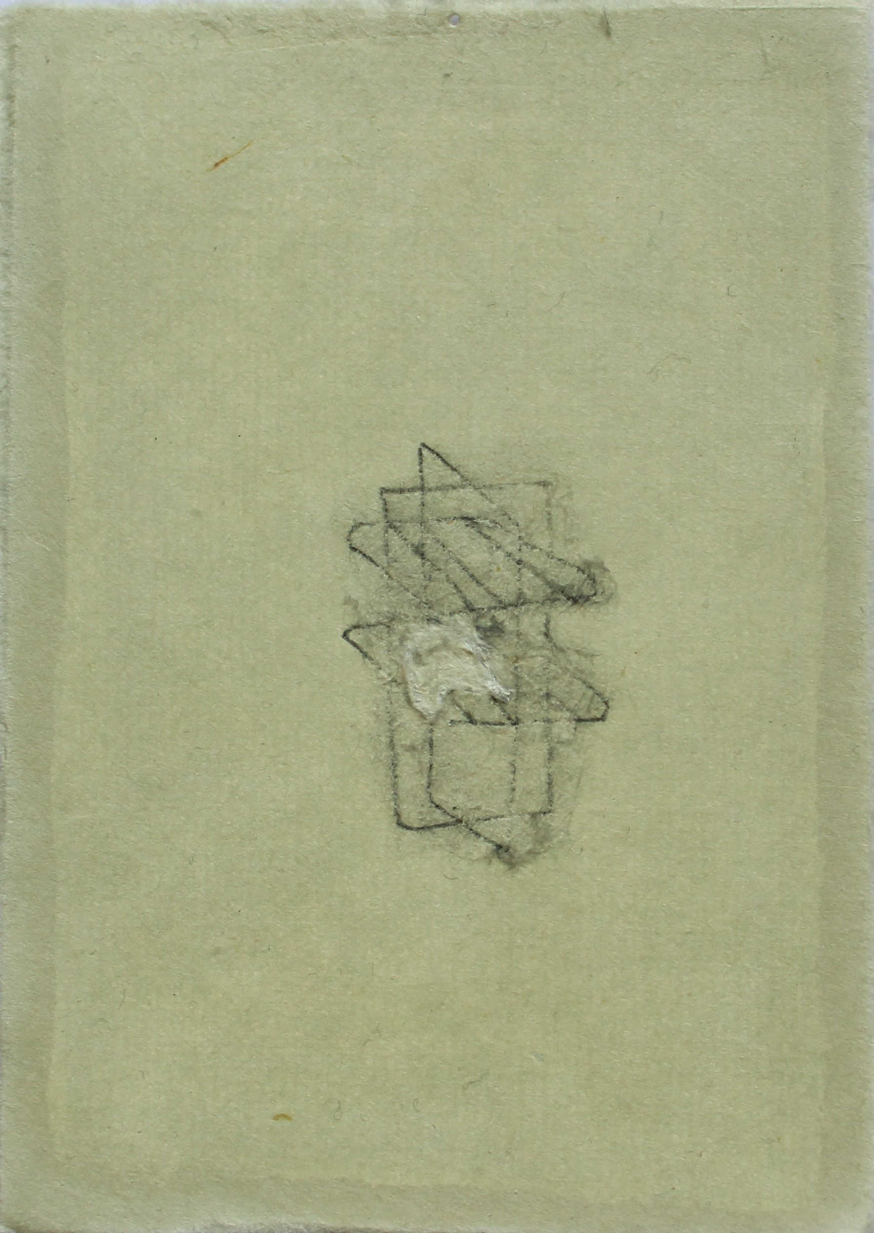 A drawing of potato starch placed on a clothes airer, the airer is drawn with 2B pencil on washi paper, and the starch is white and scratched into the paper.