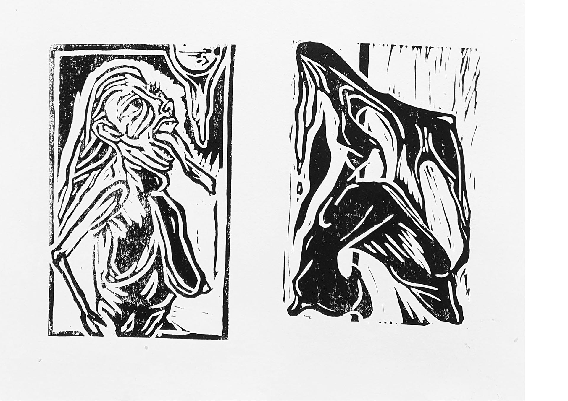 Lino print series of organic shapes