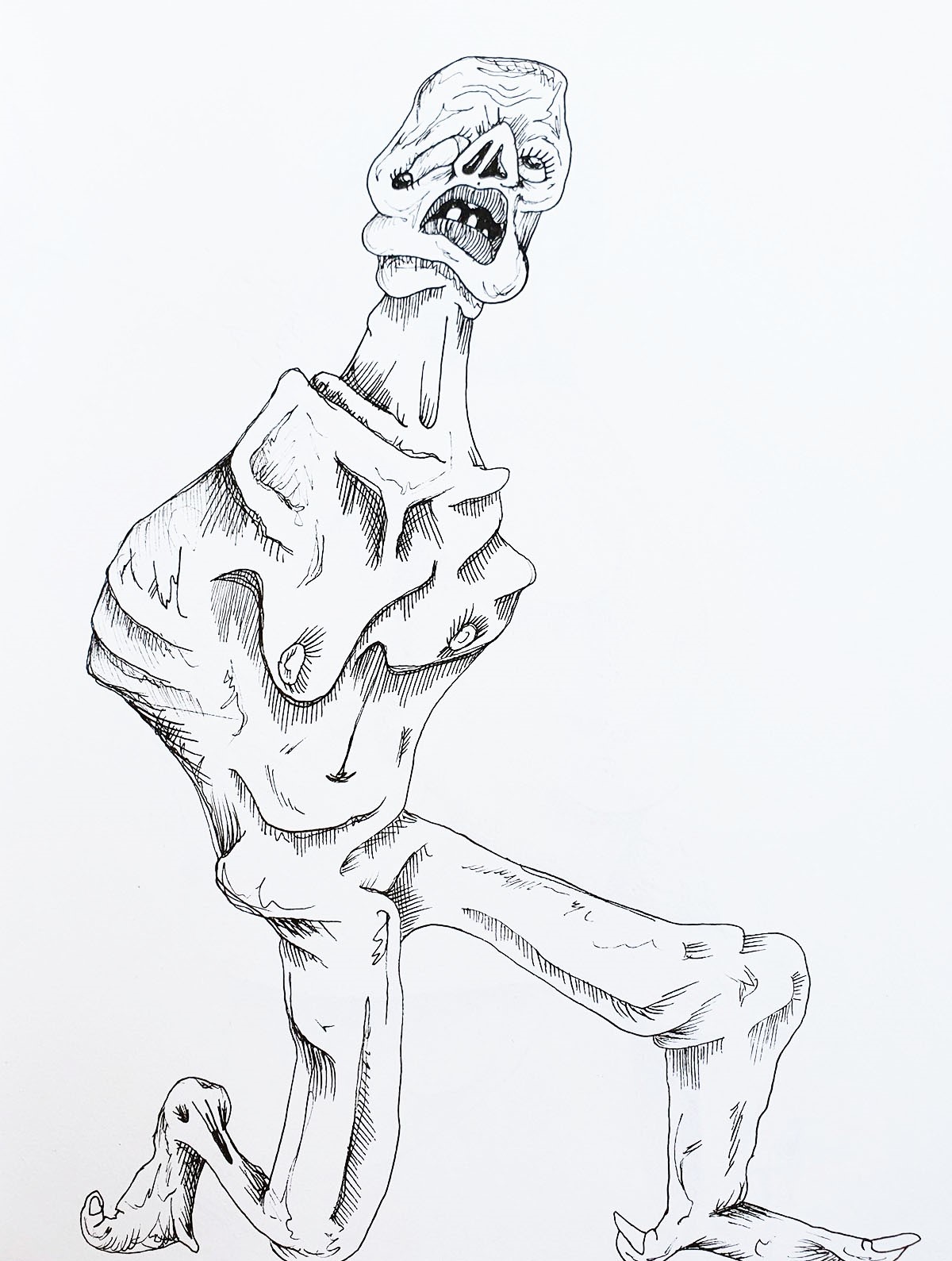 Kneeling armless human with gaping mouth