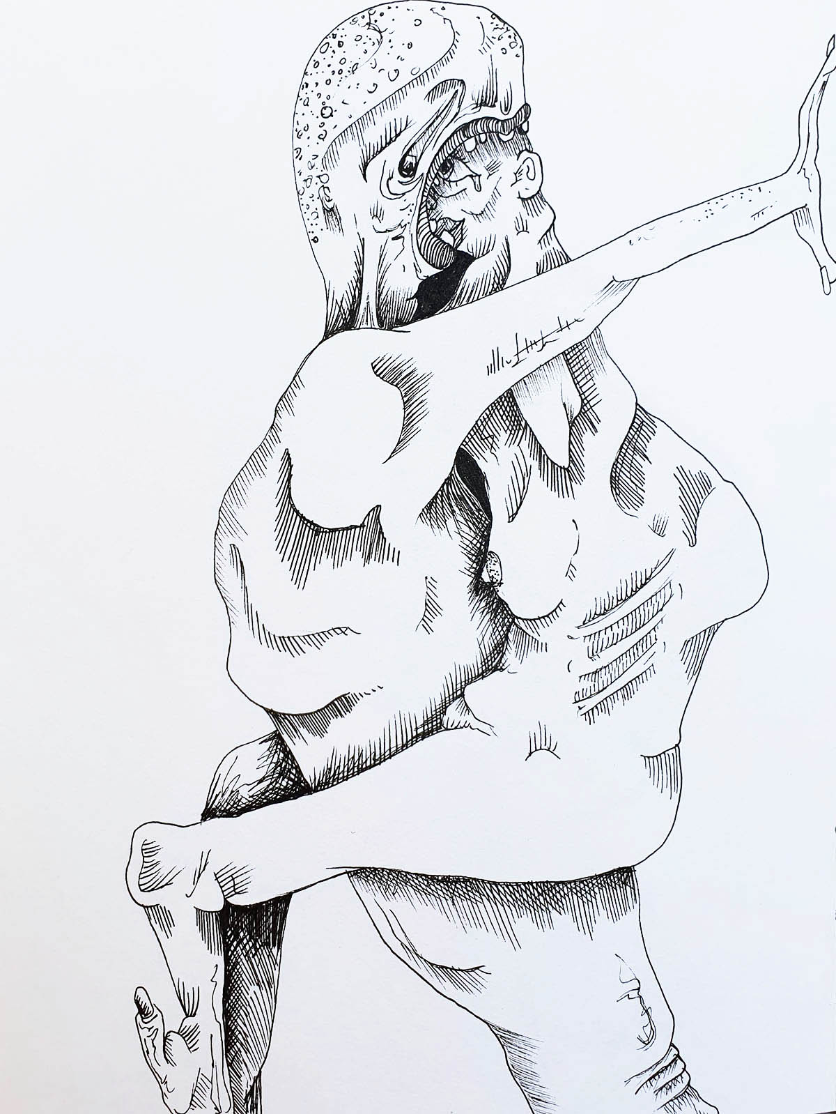 Ink drawing of male eating female's face