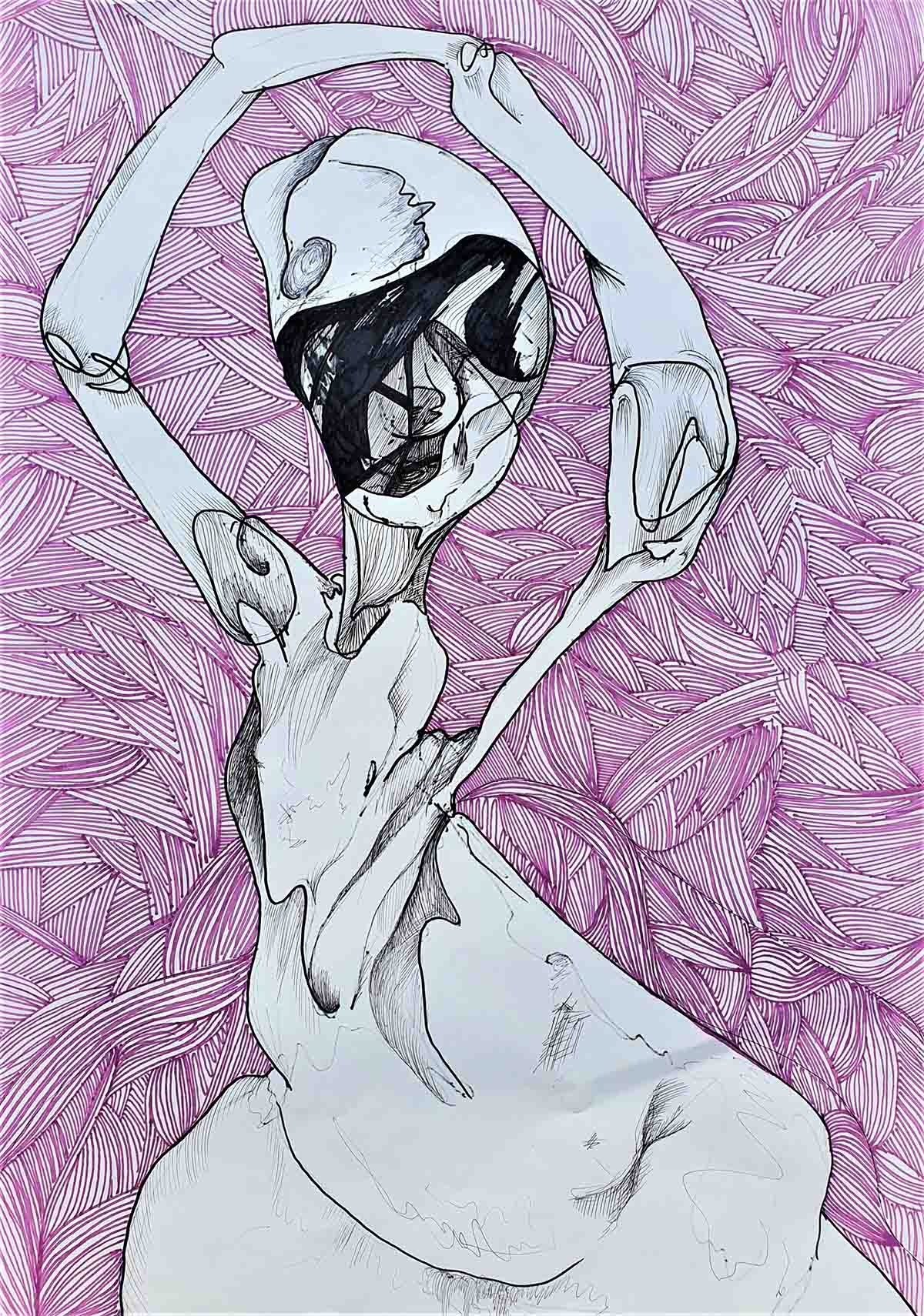 Ink drawing of being in ballet pose
