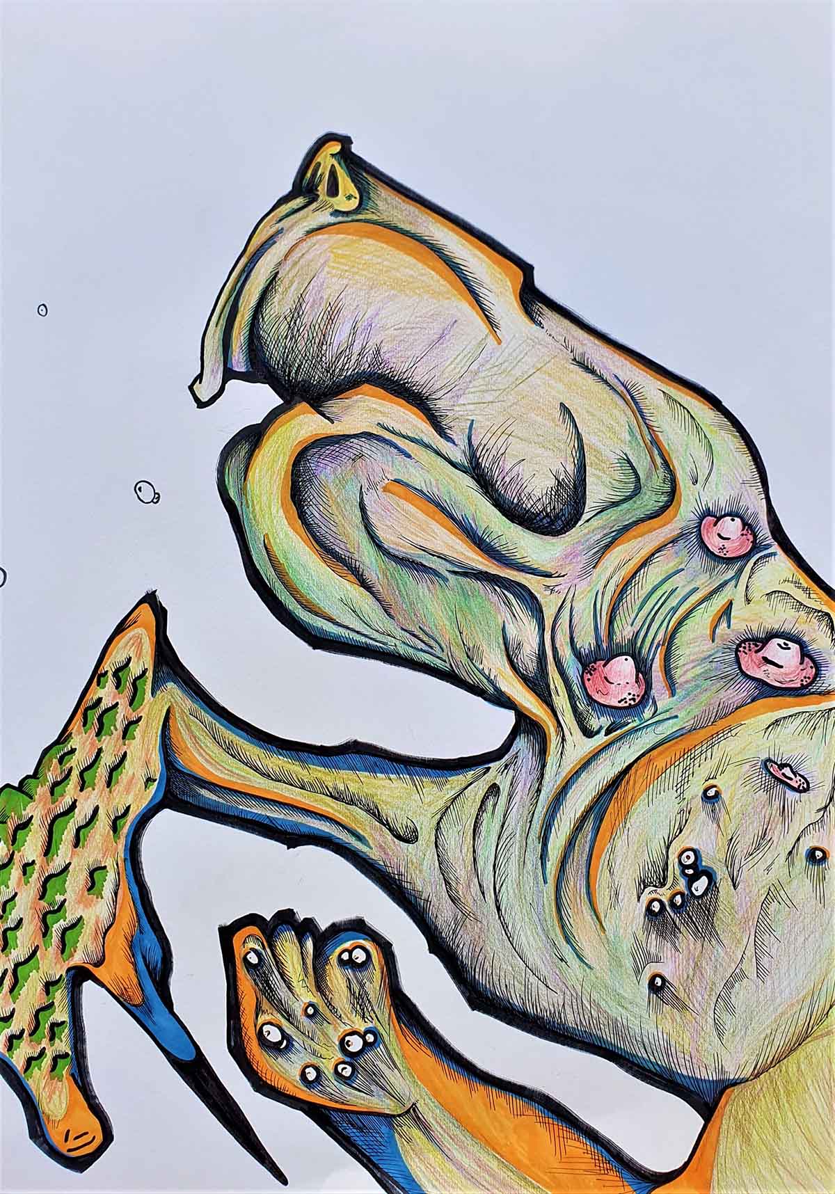 Pencil drawing with nipples