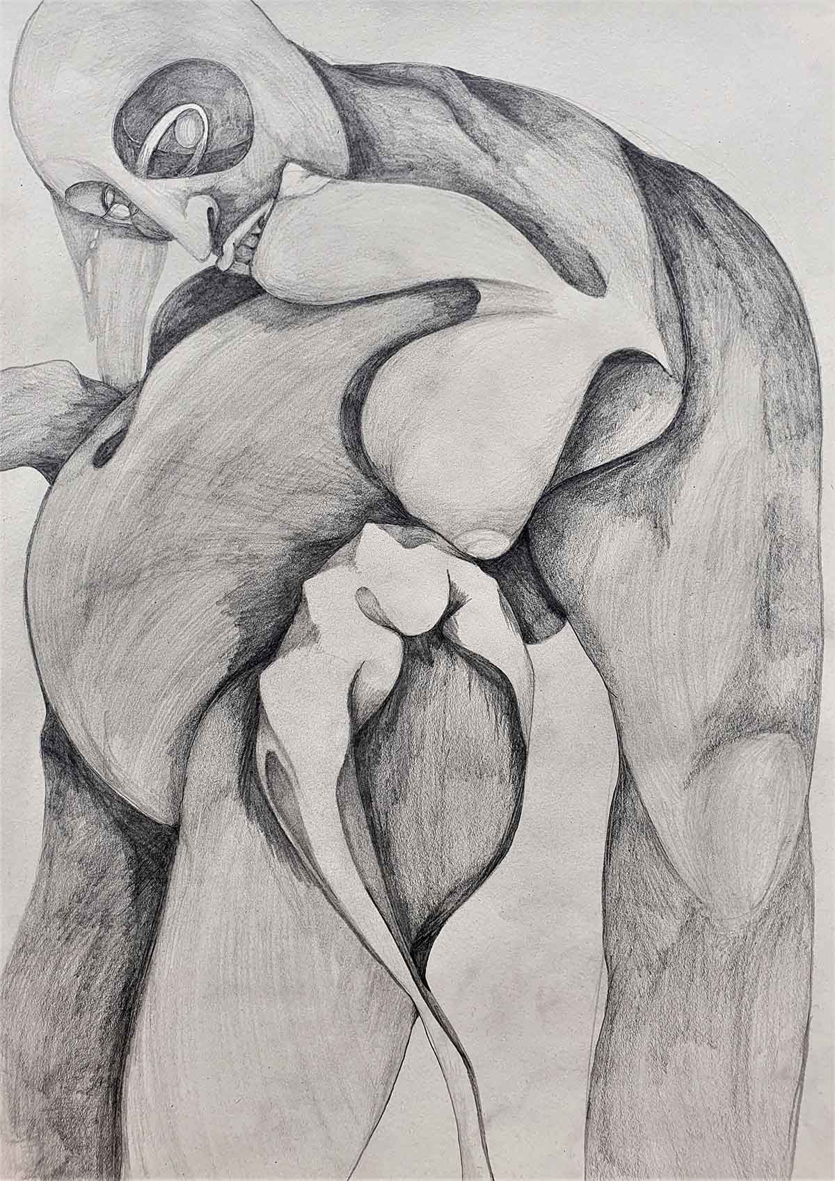 Pencil drawing of disjointed figure