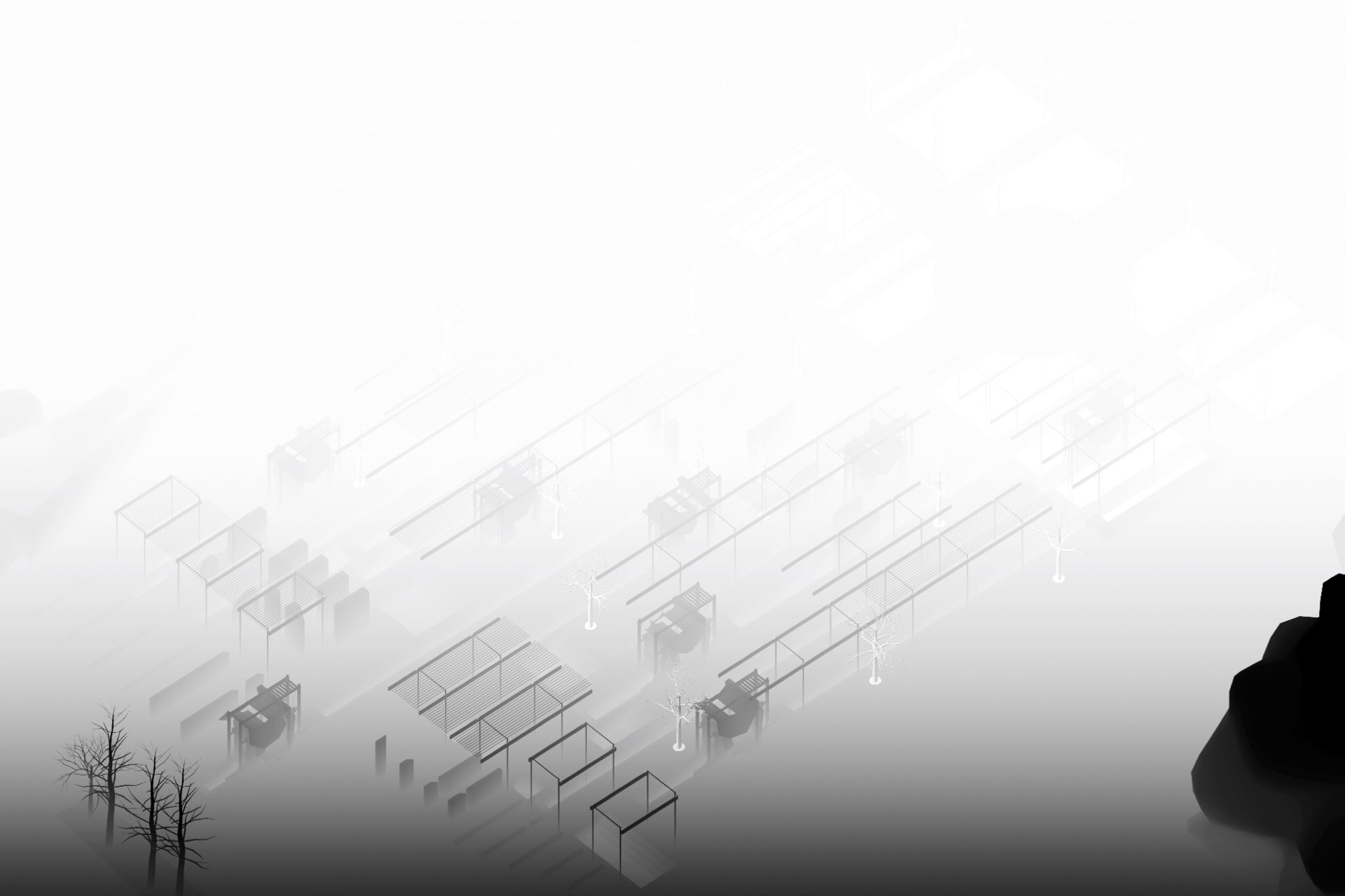 Field axonometric in mist - View