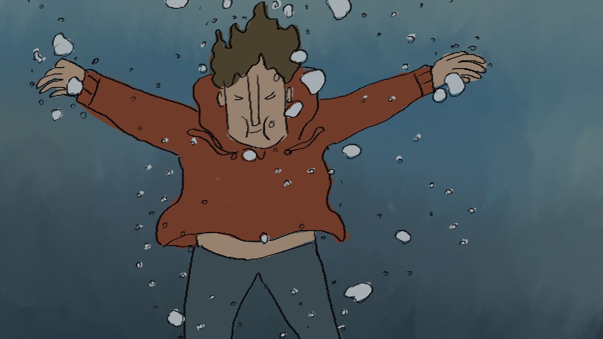 A screenshot from the film: The man falling underwater 