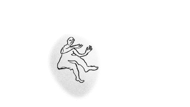 animation of a litte man curling up into a little ball and dissapearing