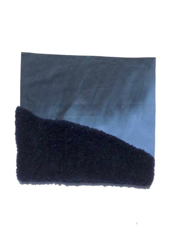 Tufted element with hand painted linen.