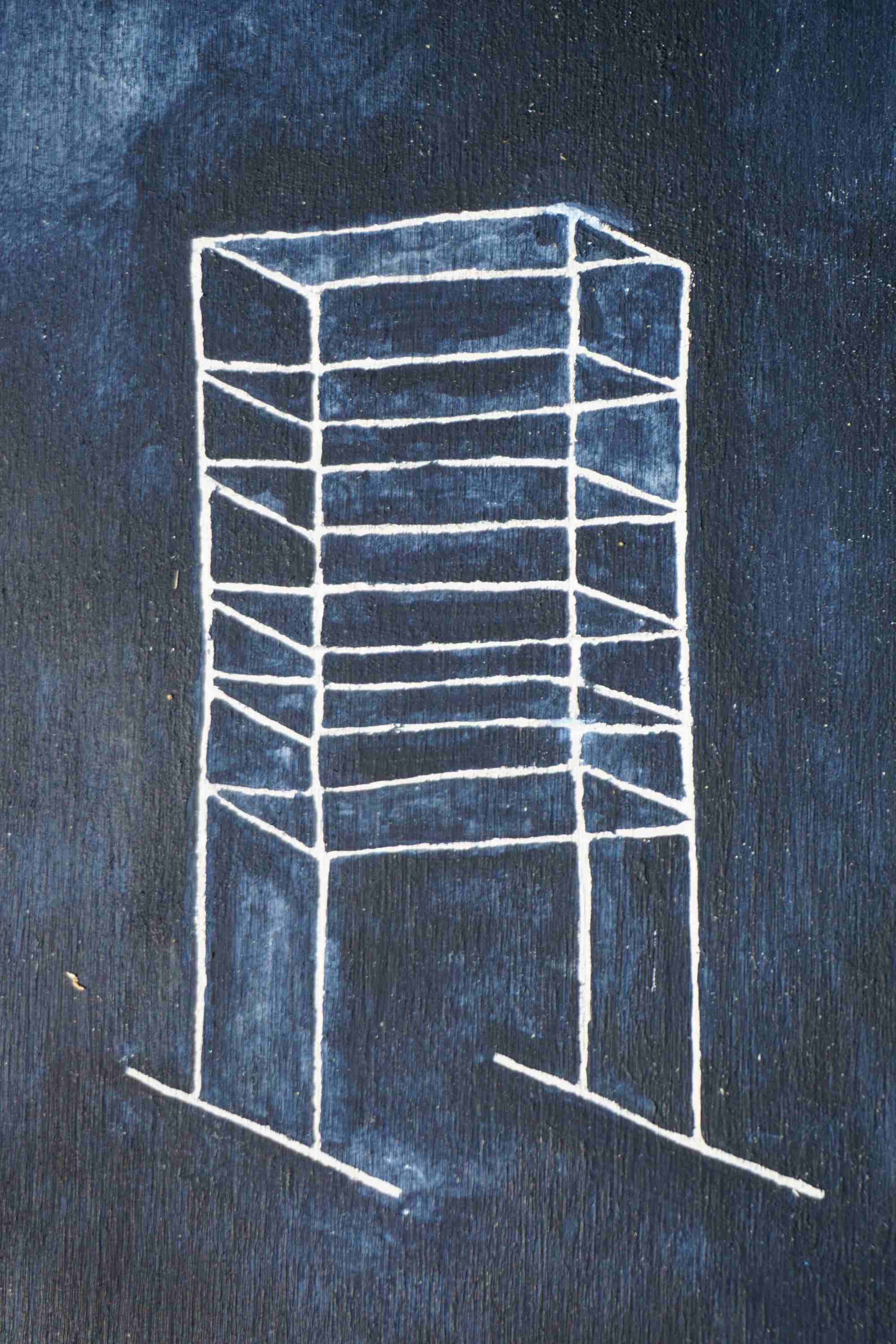 painting of some empty bookshelves