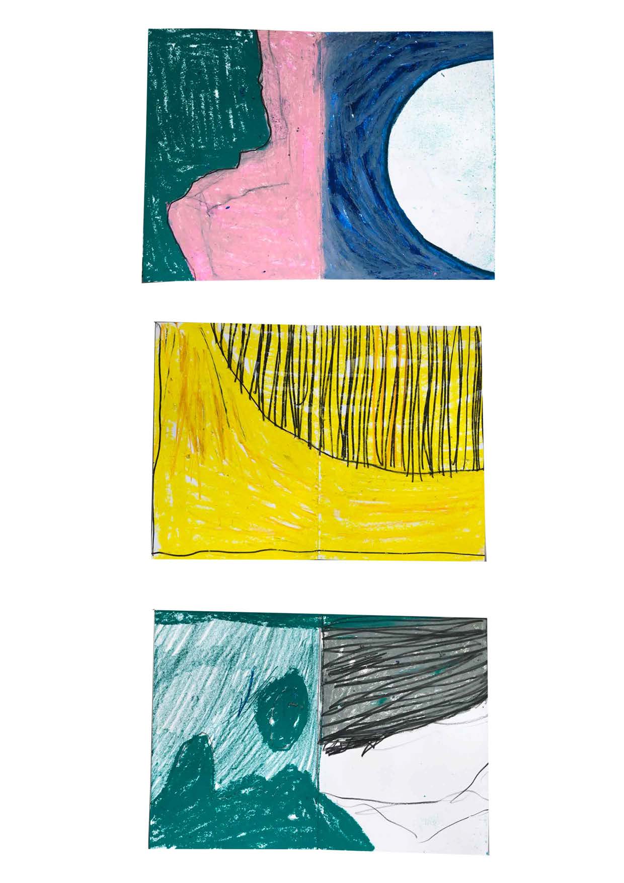 Sketchbook pages showing abstract landscape - oil pastel, graphite and pencil.