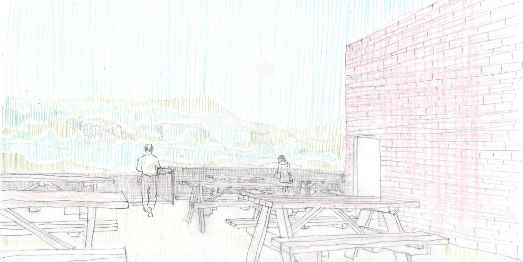 Perspective view looking over loch from terrace